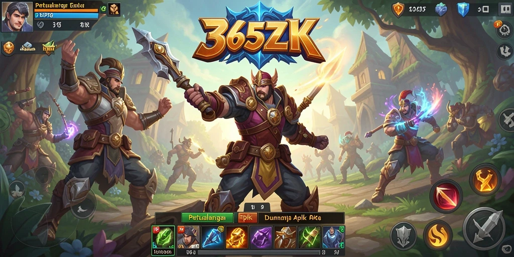 Screenshot gameplay 365ZK yang menampilkan pertarungan epik dan karakter menarik.
