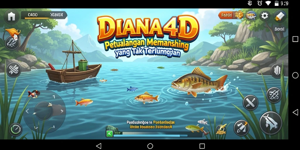 Tampilan gameplay seru di DIANA4D, menangkap ikan dengan beragam alat.