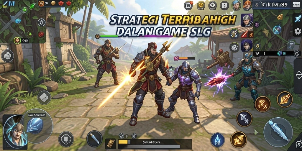 Screenshot menunjukkan aksi pertempuran mendebarkan dalam game SLG.