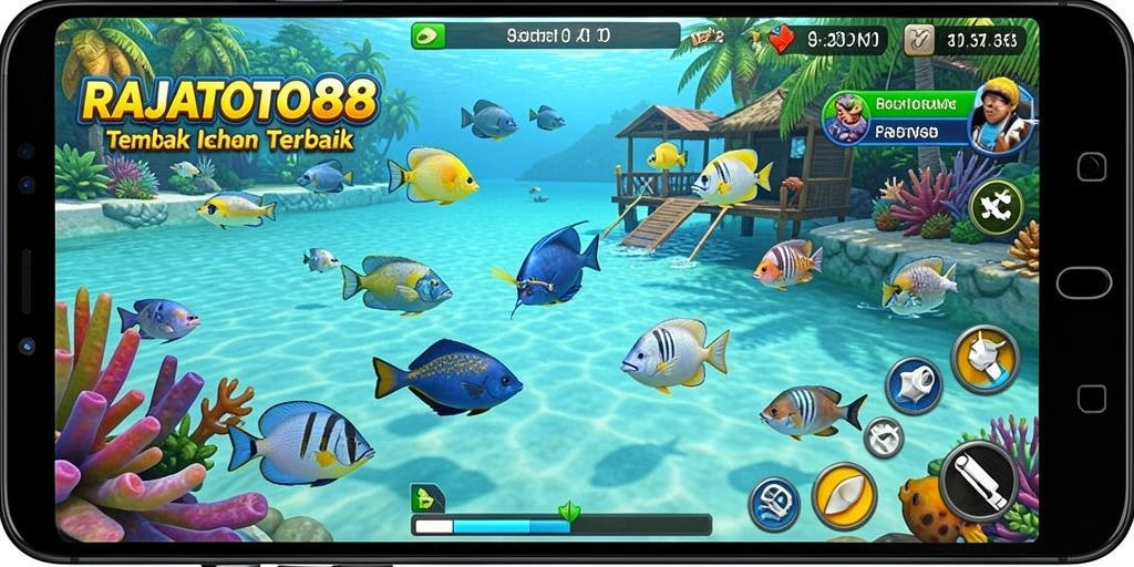 Tangkapan layar menunjukkan aksi seru dalam permainan Tembak Ikan RAJATOTO88.
