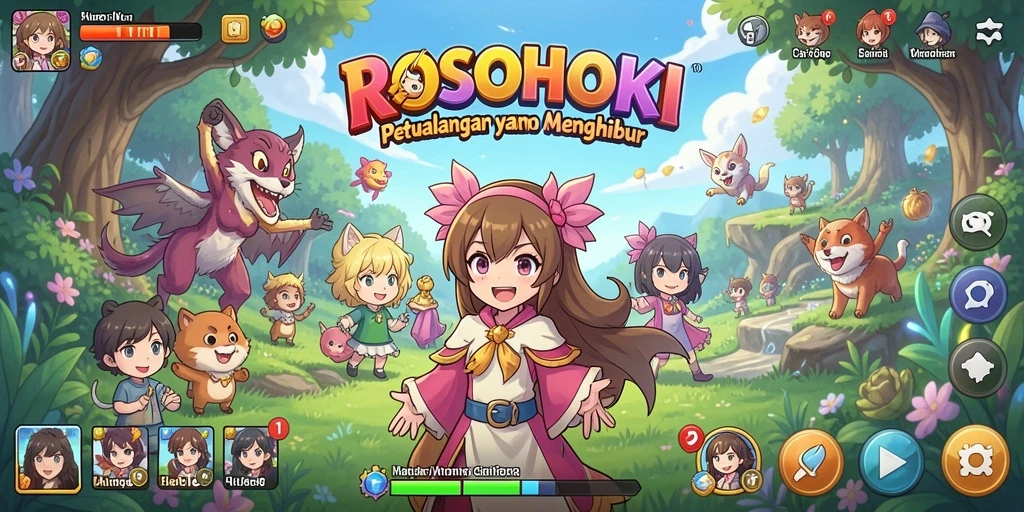 Tampilan gameplay ROSOHOKI dengan karakter Anime yang beraksi.