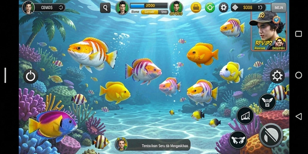 Screenshot gameplay RPVIP2 menampilkan aksi menangkap ikan yang seru.